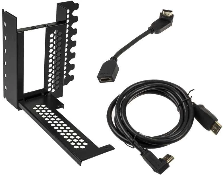 „CableMod“ vertikalus vaizdo plokštės laikiklis su PCIe x16 jungtimi, 1x DisplayPort, 1x HDMI – juodos spalvos