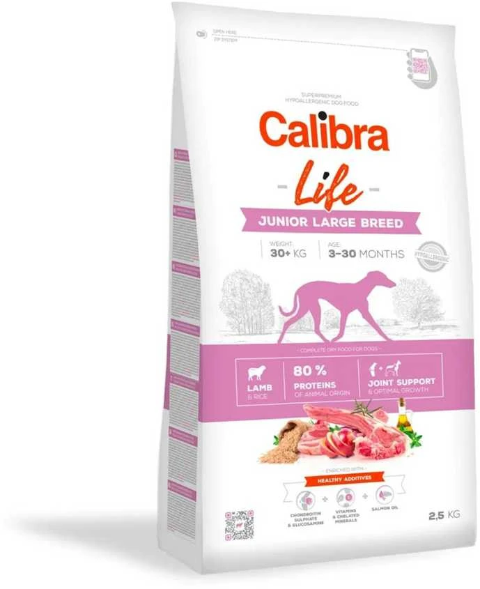 Šunų Maistas - CALIBRA Dog Life Junior Large Breed ėriena 28% Baltymų 2.5kg