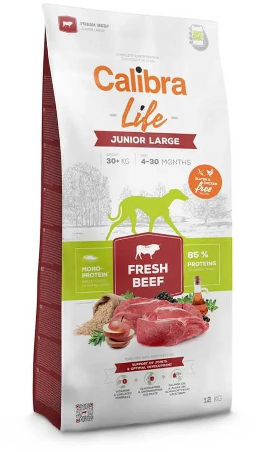 Šunų Maistas - CALIBRA Life Junior Didelių Veislių Šviežia Jautiena 12kg Be Glitimo