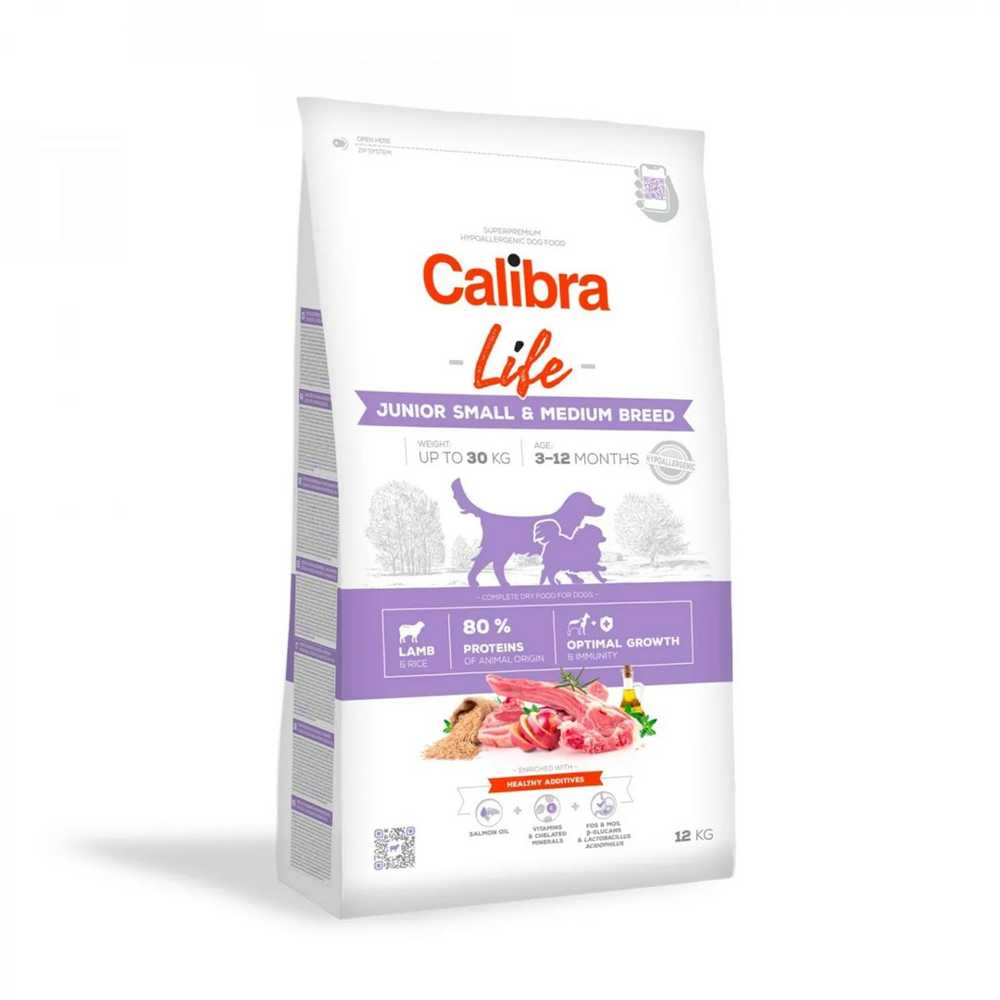 Šunų Maistas - CALIBRA Life Junior Mažų ir Vidutinių Veislių Aviena 12kg 28% Baltymų 18% Riebalų