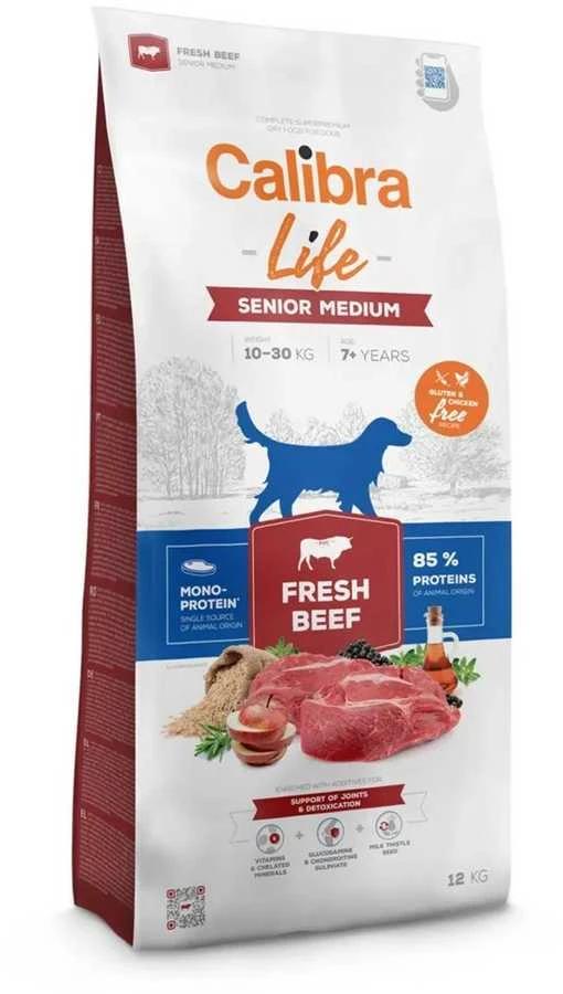Šunų Maistas - CALIBRA Life Senior Medium Šviežia Jautiena 12kg Be Glitimo