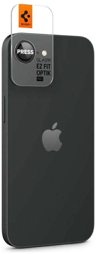 Kameros dėklas „Spigen Optik Pro Glas.TR“ „EZ FIT“ kameros apsaugai, 2 vnt., skirtas „Apple iPhone 16e“, juodas