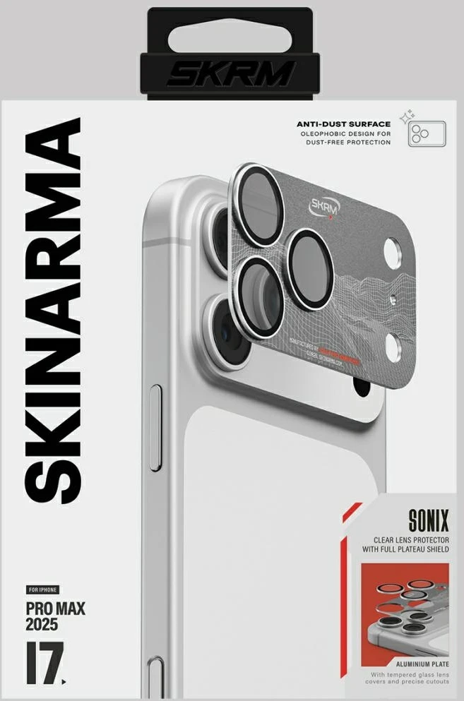 Camera Lens Glass Skinarma Sonix Full Aliuminio skirtas Apple iPhone 17 Pro Max sidabrinis