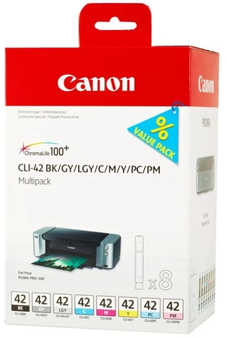CANON 1LB CLI-42 8inks rašalo kasetė juodas ir spalvos standartinės talpos sudėtinė pakuotė pilni 8 rašalai