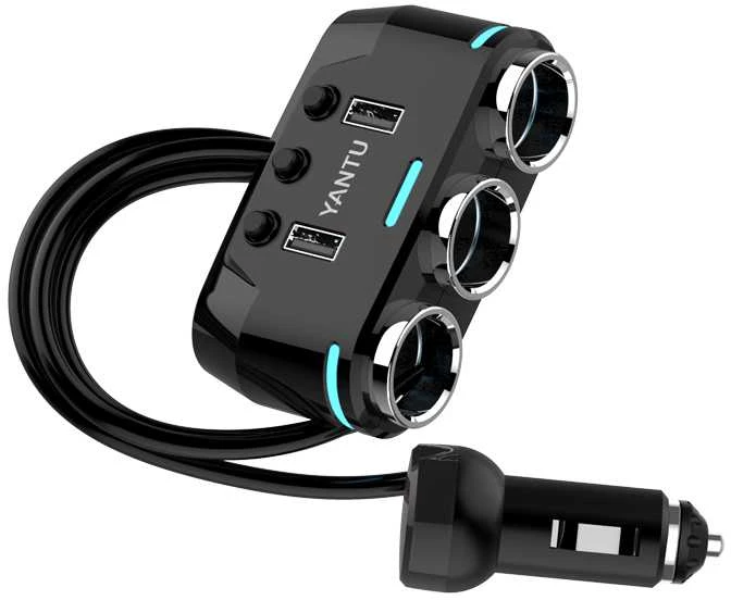 Toptel Automobilinis cigarečių žiebtuvėlio lizdo skirstytuvas B39 C tipo – 3 lizdai + 2xUSB – 2,1A 100W su ekranu ir laidu