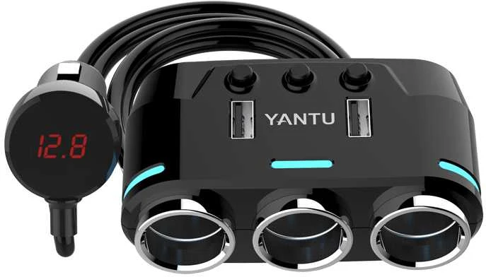 Toptel Automobilinis cigarečių žiebtuvėlio lizdo skirstytuvas B39 C tipo – 3 lizdai + 2xUSB – 2,1A 100W su ekranu ir laidu