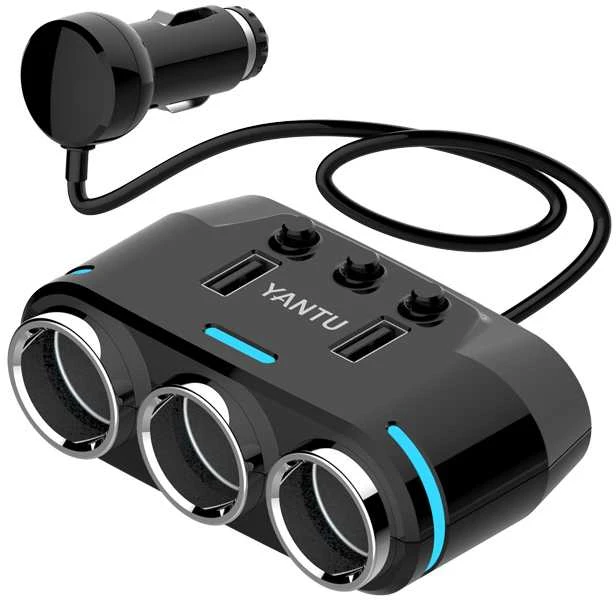 Toptel Automobilinis cigarečių žiebtuvėlio lizdo skirstytuvas B39 C tipo – 3 lizdai + 2xUSB – 2,1A 100W su ekranu ir laidu