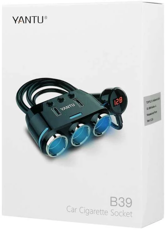 Toptel Automobilinis cigarečių žiebtuvėlio lizdo skirstytuvas B39 C tipo – 3 lizdai + 2xUSB – 2,1A 100W su ekranu ir laidu