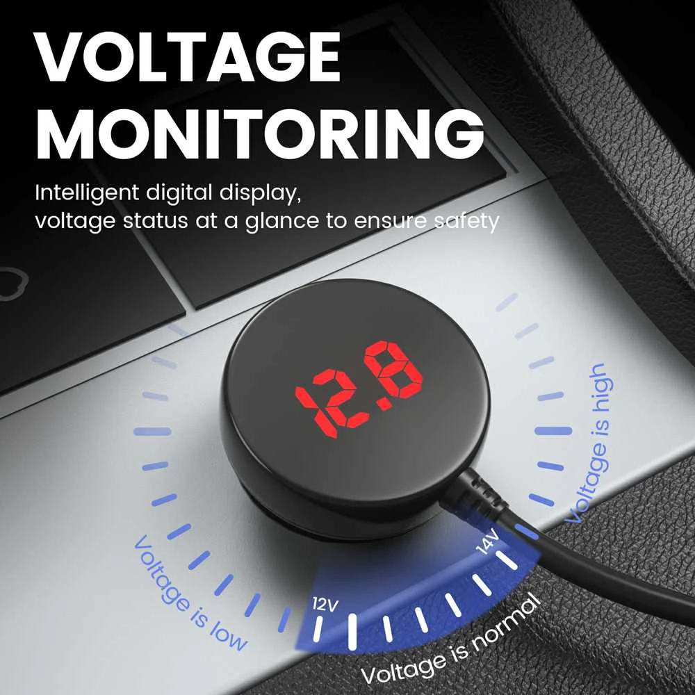 Toptel Automobilio cigarečių žiebtuvėlio lizdo skirstytuvas LM21 – 3 lizdai + USB + C tipo – QC 3.0 PD 3A 122W su ekranu ir laidu