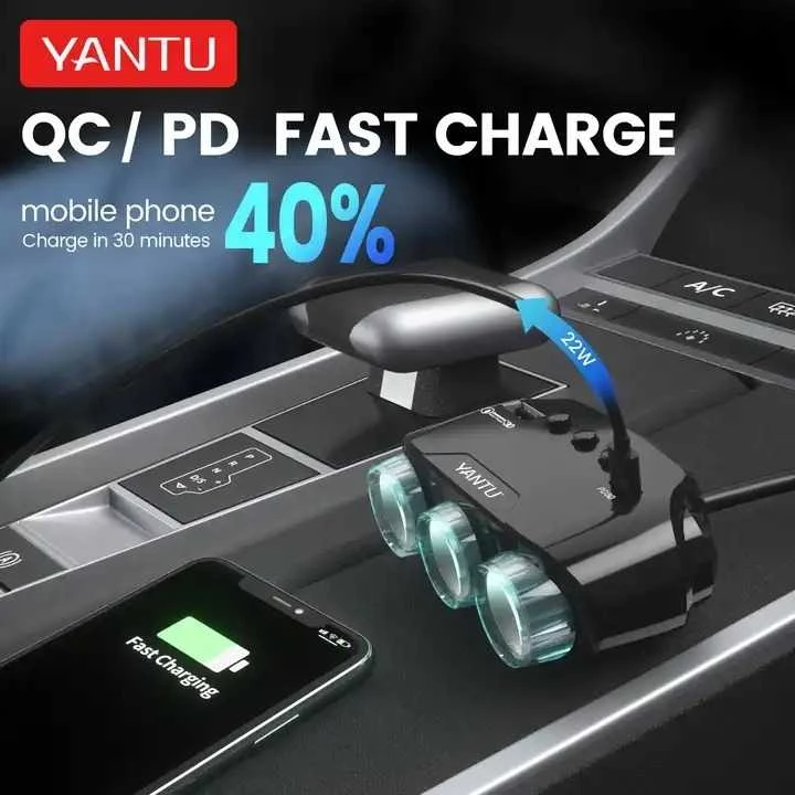 Toptel Automobilio cigarečių žiebtuvėlio lizdo skirstytuvas LM21 – 3 lizdai + USB + C tipo – QC 3.0 PD 3A 122W su ekranu ir laidu