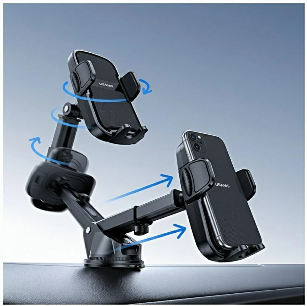 Car holder USAMS ZJ086 for windshield/dashboard juodos spalvos