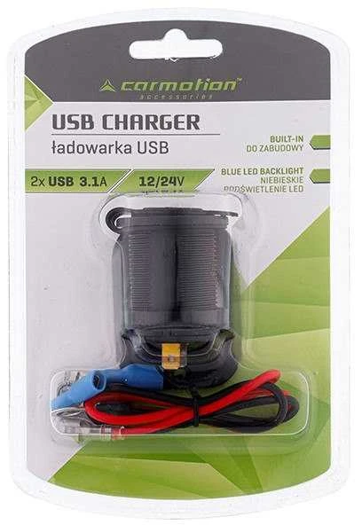 Carmotion Lizdas įkrovimui įmontuojamas 2xUSB 3.1A 12/24V 1vnt