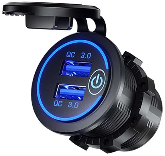 Carmotion Lizdas įkrovimui įmontuojamas 2x USB QC 3.0 su jutiminiu jungikliu ir apšvietimu