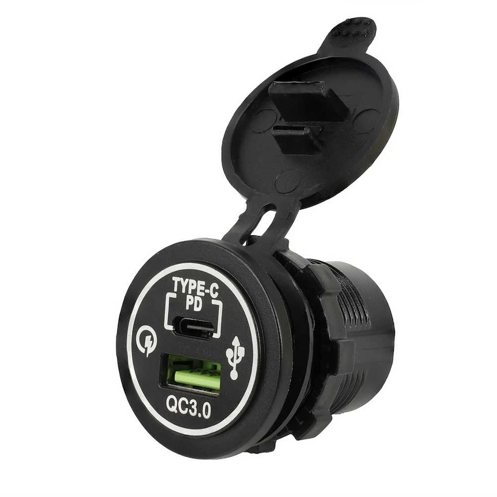 Carmotion Lizdas įkrovimui įmontuojamas USB QC 3.0 18W+USB-C PD30W 12/24V