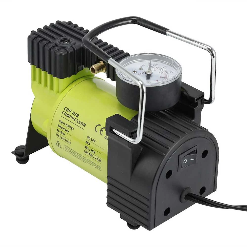 Carmotion Piston air compressor 12V, 11 BAR, 35L / min, analog pressure gauge, 4 adapters