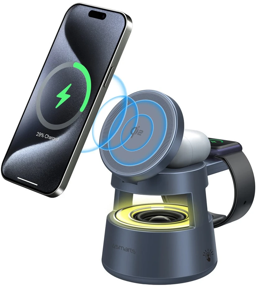 Carruzzo 4smarts 541327 mobiliojo įrenginio kroviklis Ausinės, Išmanusis telefonas, Išmanusis laikrodis Pilka USB Belaidis įkrovimas Vidaus