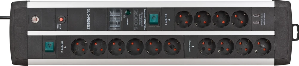 Carruzzo Brennenstuhl 1392000232 elektros tinklo ilgintuvas 3 m 14 AC išvestis(ys / čių) Vidaus Juoda, Sidabras