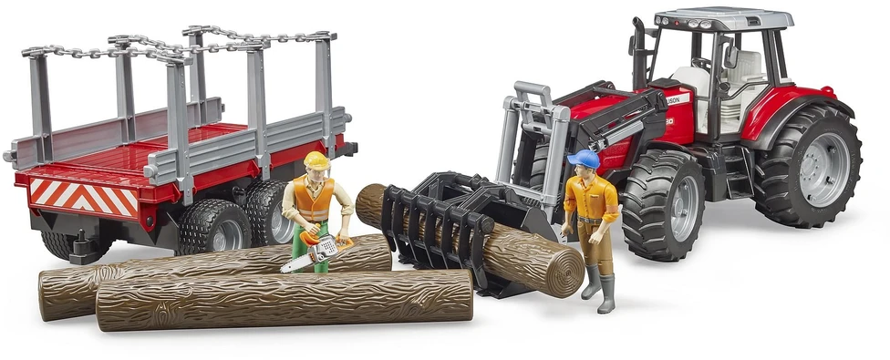Carruzzo BRUDER Massey Ferguson 7480 krautuvas su priekaba rąstams, 2046