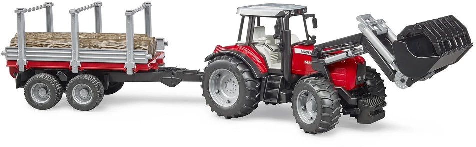 Carruzzo BRUDER Massey Ferguson 7480 krautuvas su priekaba rąstams, 2046