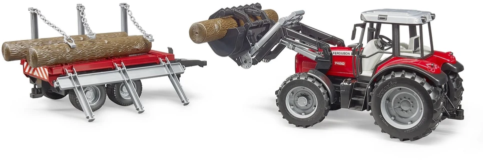Carruzzo BRUDER Massey Ferguson 7480 krautuvas su priekaba rąstams, 2046