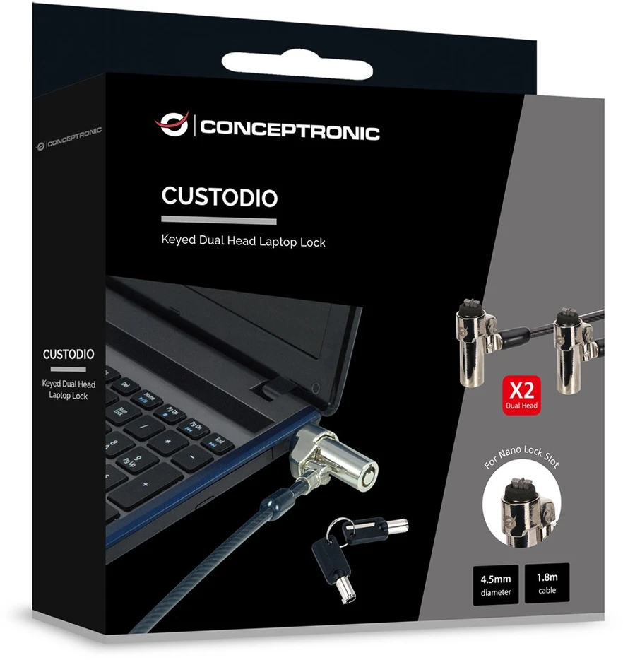Carruzzo Conceptronic CUSTODIO02BNTM kabelio užraktas Juoda 1,8 m