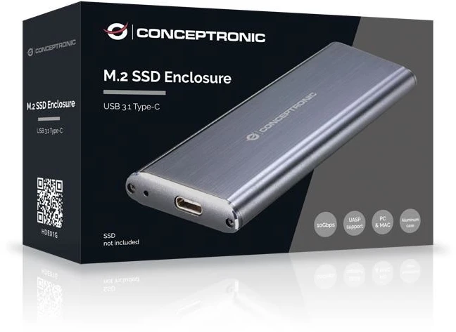 Carruzzo Conceptronic HDE01G saugojimo diskų korpusas SSD korpusas Pilka M.2