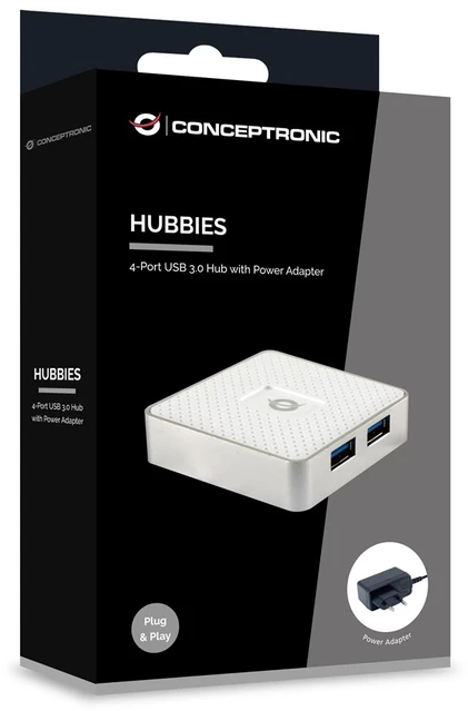 Carruzzo Conceptronic HUBBIES03W sąsajos šakotuvas USB 3.2 Gen 1 (3.1 Gen 1) Micro-B 5000 Mbit/ai Balta