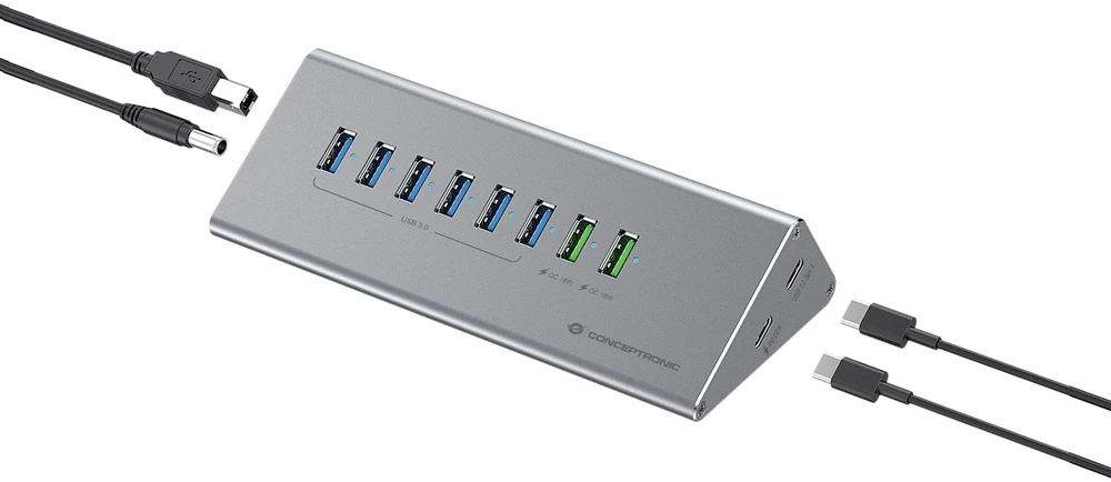 Carruzzo Conceptronic HUBBIES18G sąsajos šakotuvas USB 3.2 Gen 1 (3.1 Gen 1) Type-B 5000 Mbit/ai Pilka