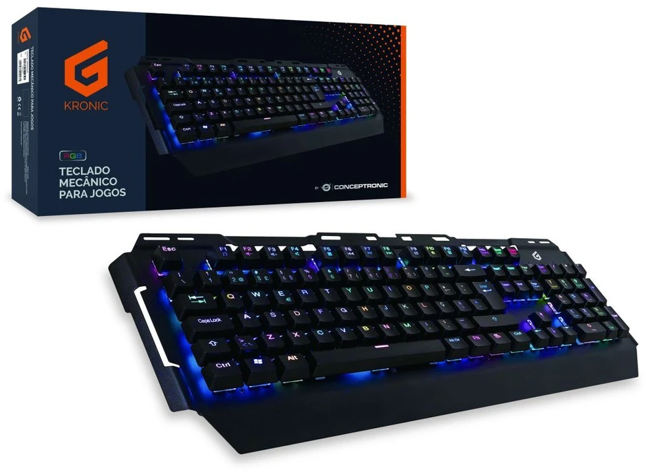 Mėlyna CONCEPTRONIC žaidimų klaviatūra, RGB, PT, mėlynas jungiklis, portugalų kalba.