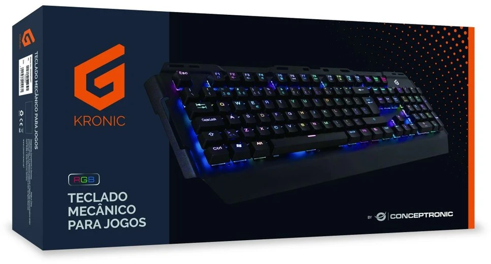 Mėlyna CONCEPTRONIC žaidimų klaviatūra, RGB, PT, mėlynas jungiklis, portugalų kalba.