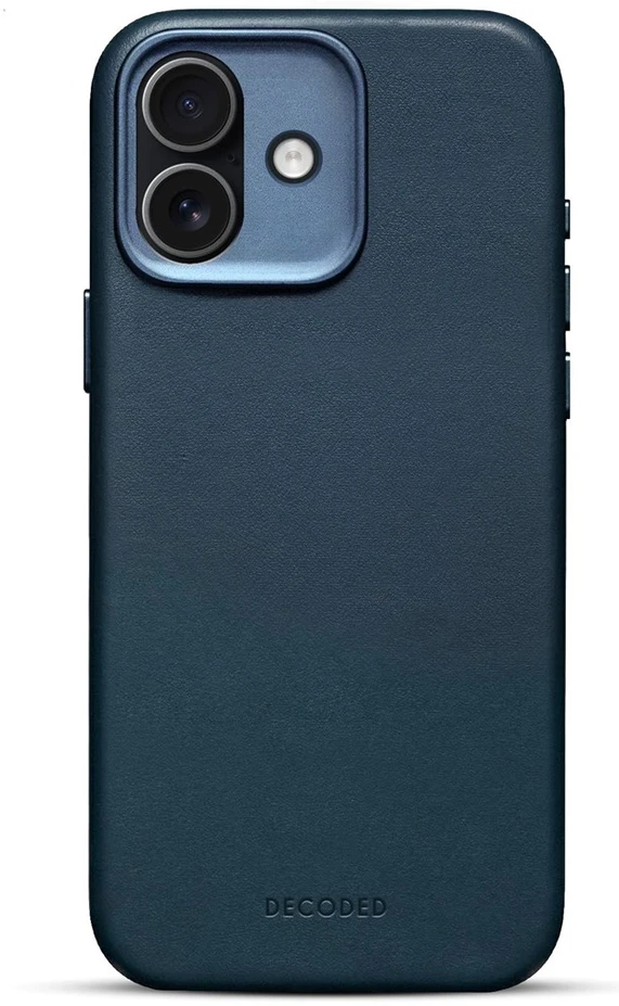 Dėklas „Decoded“ odinis galinis dangtelis – odinis „iPhone 17“ galinis dangtelis, suderinamas su „MagSafe“ (tamsiai mėlynos spalvos)