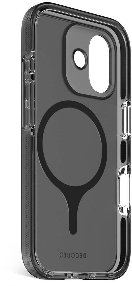 „Decoded DropTec“ skaidrus galinis dangtelis „MagSafe“ dėklas, skirtas „iPhone 17“ - juodas
