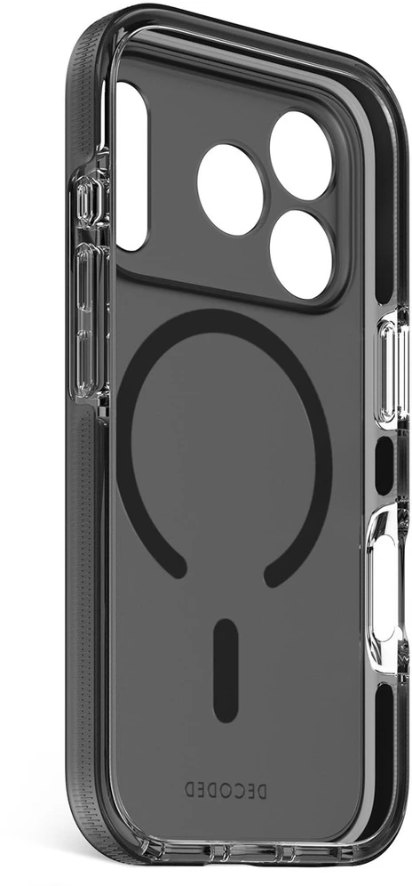 „Decoded DropTec“ skaidrus galinis dangtelis „MagSafe“ dėklas, skirtas „iPhone 17 Pro“ - juodas