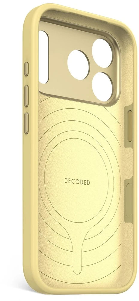 Dėklas Decoded AntiMicrobial Silicone Backcover – silikoninis apsauginis dangtelis, skirtas iPhone 17 Pro, suderinamas su MagSafe (yuma yellow)