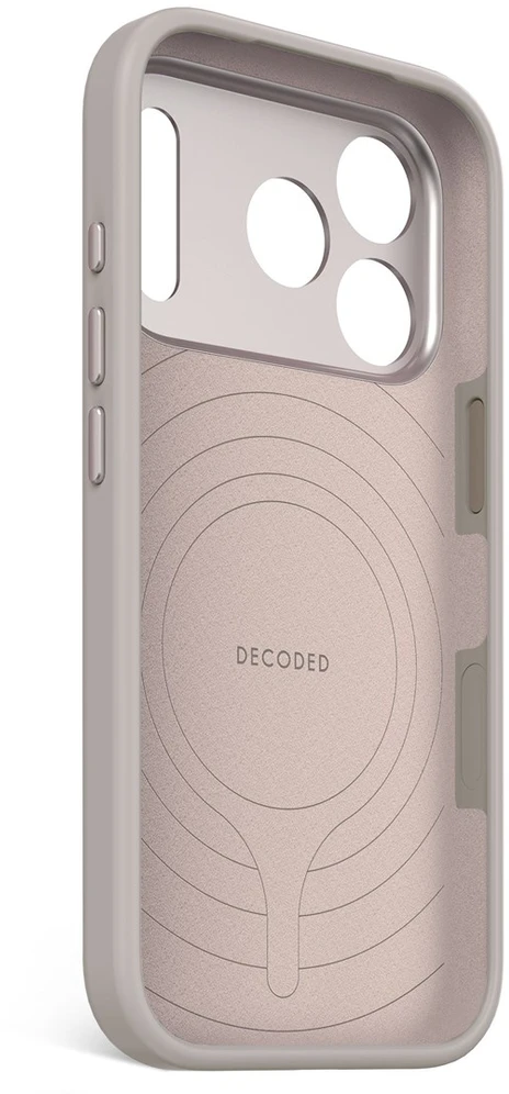 Dėklas Carruzzo Decoded AntiMicrobial Silicone Backcover - silikoninis apsauginis dangtelis, tinkantis iPhone 17 Pro, suderinamas su MagSafe (švelnios taupe spalvos)