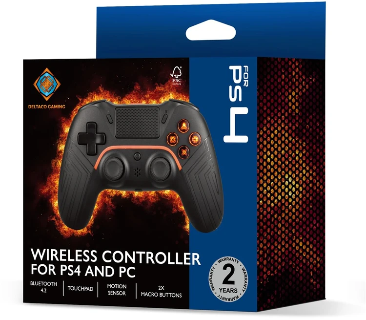 PS4/PC/Android/iOS valdiklis DELTACO GAMING Bluetooth, 2 programuojami makrokomandos mygtukai, juodas / GAM-139