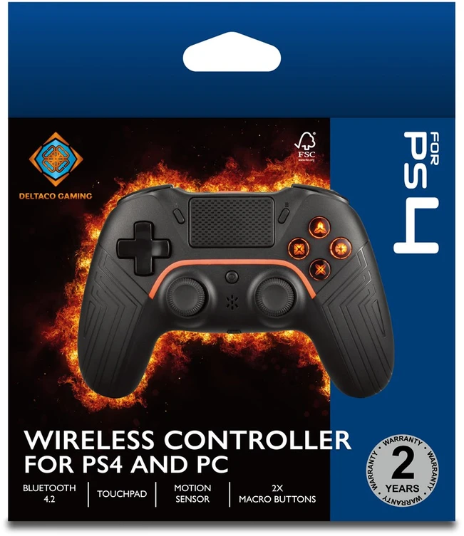 PS4/PC/Android/iOS valdiklis DELTACO GAMING Bluetooth, 2 programuojami makrokomandos mygtukai, juodas / GAM-139