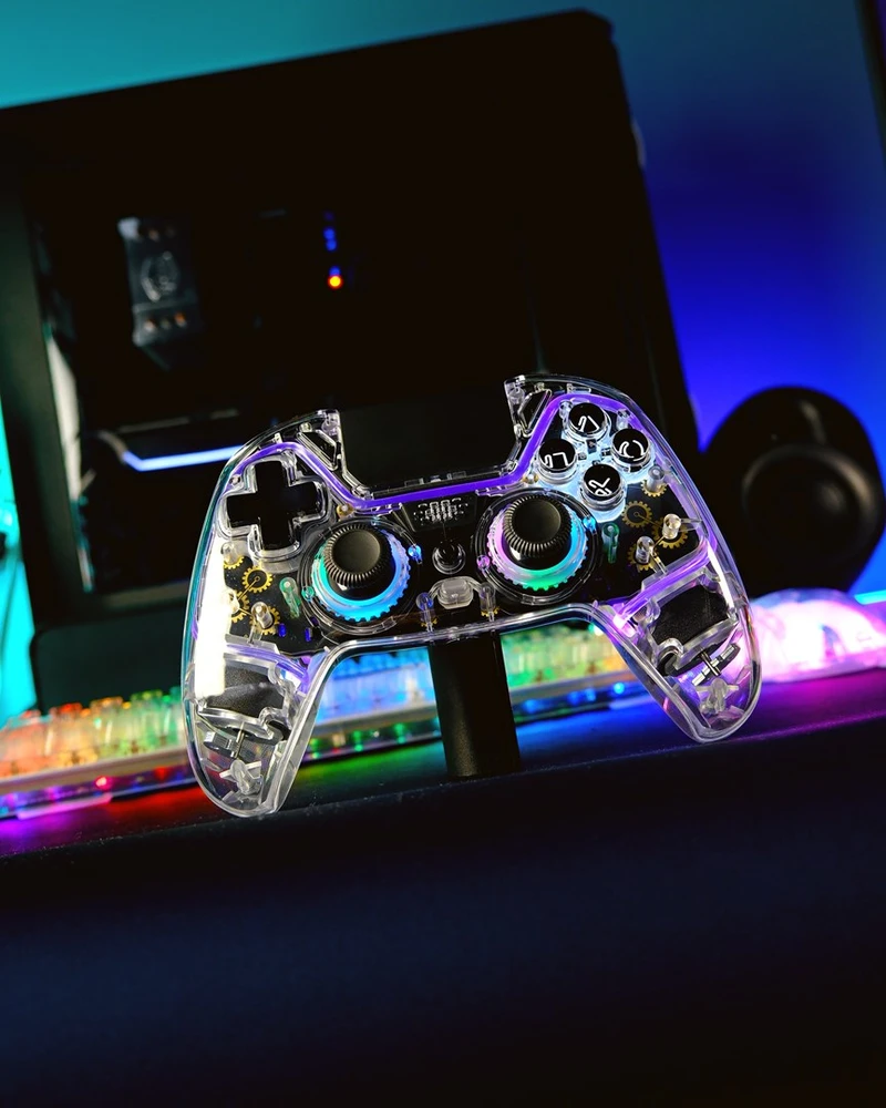 Carruzzo Deltaco Gaming GAM-169-T žaidimų valdiklis Permatomas Bluetooth/USB Žaidimų pultelis Android, Nintendo Switch, PC, PlayStation 4, iOS