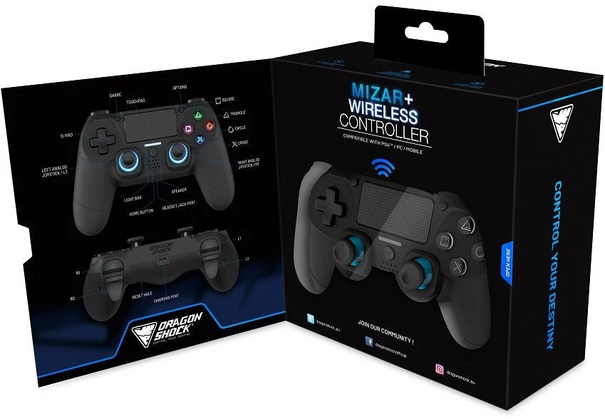 Carruzzo Dragonshock Mizar+ Juoda „Bluetooth“ Žaidimų pultelis Analoginis / skaitmeninis PC, PlayStation 4, Android