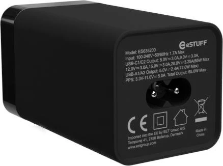 Carruzzo eSTUFF ES635200 mobiliojo įrenginio kroviklis Juoda AC Spartusis įkrovimas Vidaus