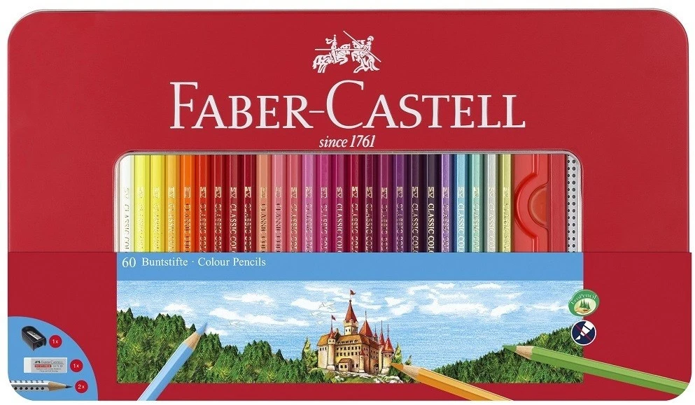 Spalvoti pieštukai Faber-Castell, 60 spalvų, metalinėje dėžutėje