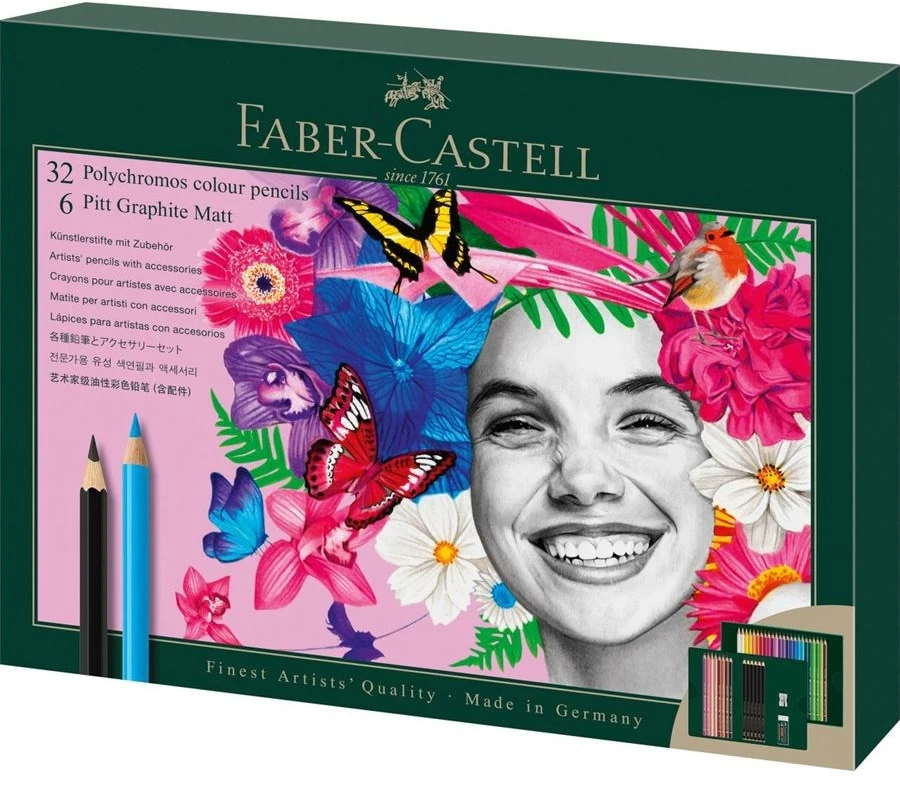 Faber-Castell Polychromos & Pitt grafito matinių spalvų rinkinys, 38 vnt., Carruzzo