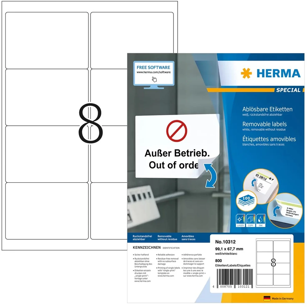 HERMA 10312 ženklinimo etiketė Balta