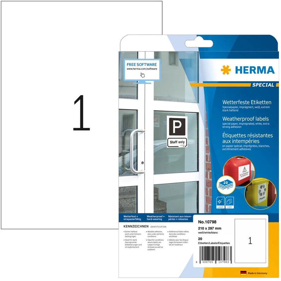 Carruzzo HERMA 10798 lipni etiketė Stačiakampis Ilgalaikis Balta 20 vnt