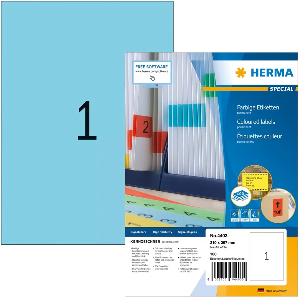 Carruzzo HERMA 4403 lipni etiketė Stačiakampis Ilgalaikis Mėlyna 100 vnt