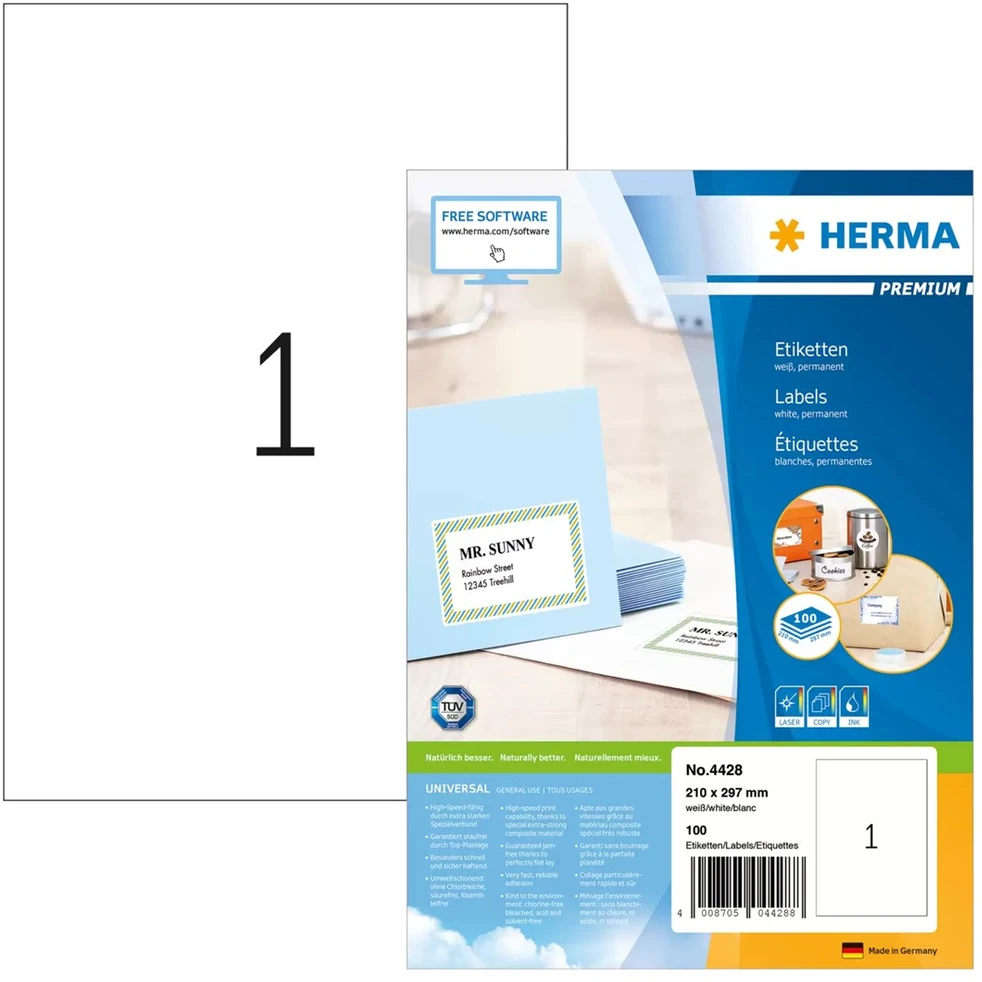 HERMA 4428 etiketė spausdinimui Balta Lipni spausdintuvo etiketė