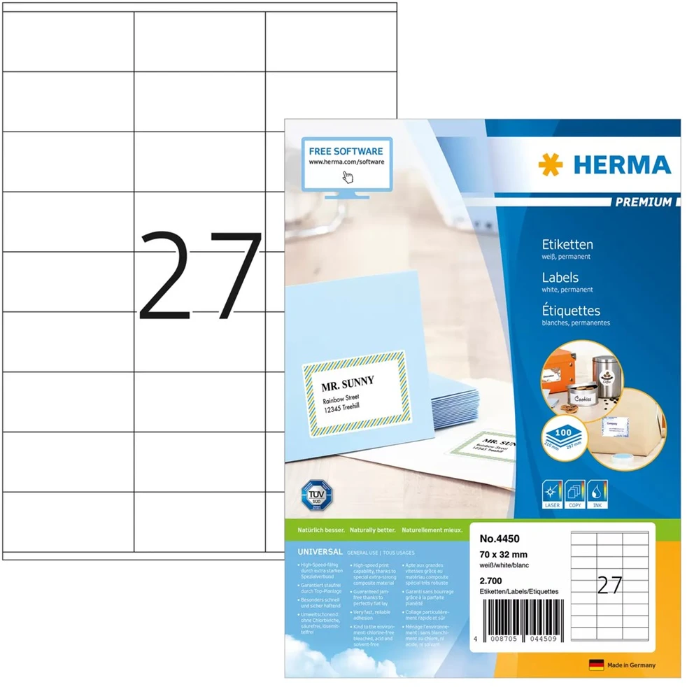 HERMA 4450 etiketė spausdinimui Balta Lipni spausdintuvo etiketė