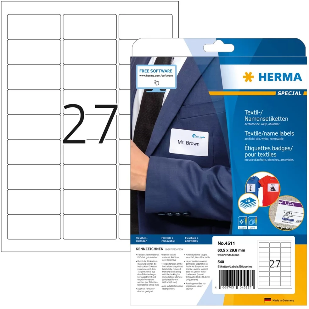 Carruzzo HERMA 4511 lipni etiketė Suapvalintas stačiakampis Balta 540 vnt