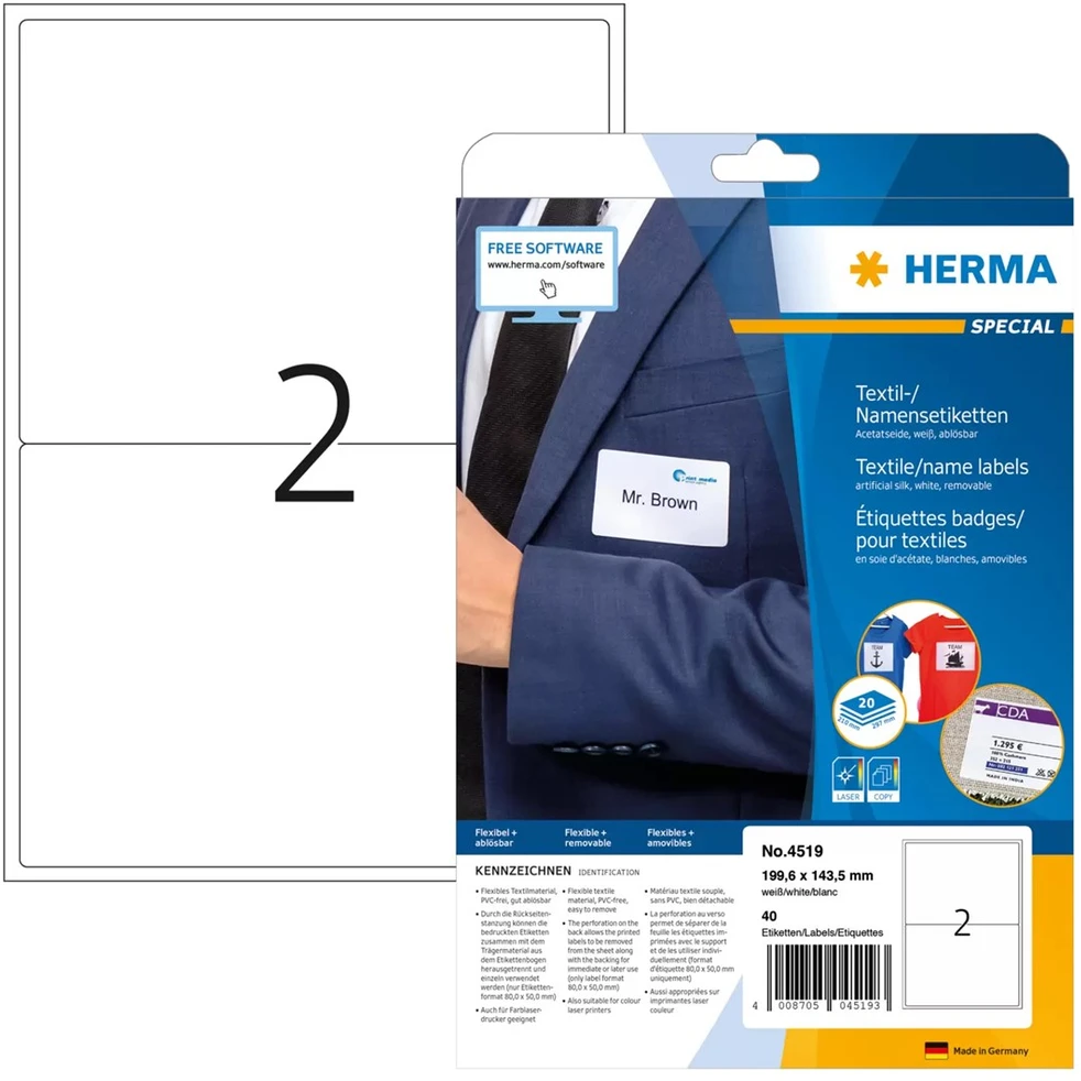 Carruzzo HERMA 4519 lipni etiketė Suapvalintas stačiakampis Balta 40 vnt