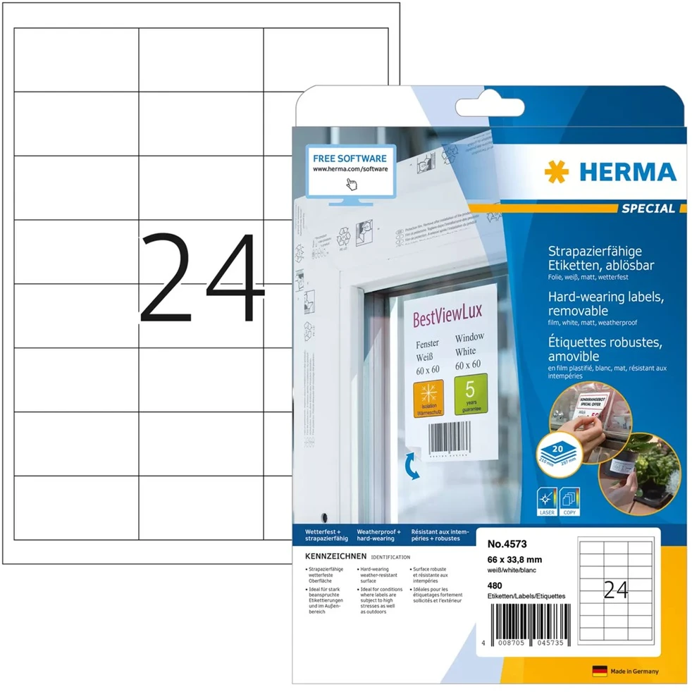 HERMA 4573 lipni etiketė Balta Keičiama 480 vnt